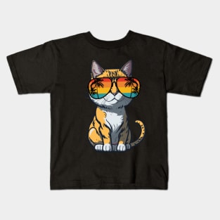Cool Feline in Shades: Whiskered Purrfection for Cat Miaw Lovers Kids T-Shirt